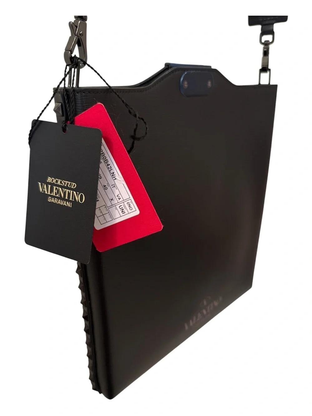 ⭐️NWT⭐️Valentino  Rockstud Logo Embossed Black Leather Crossbody Bag